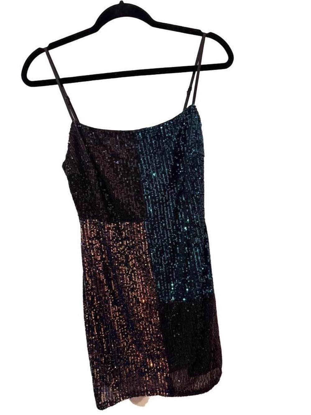 Blue Blush Sequin Mini Dress Size L Color Block Party Cocktail